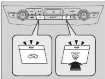 Diagram showing car air condition control panel with directional indicators and two labeled boxes for front/rear conditions.