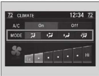 72 CLIMATE 12:34 72 A/C On Off MODE Lo - - - - Hi