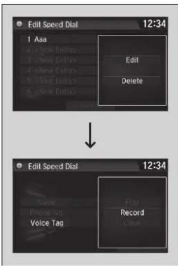 Edit Speed Dial 12:34 1 Aaa Edit Delete Edit Speed Dial 12:34 Voice Tag Record
