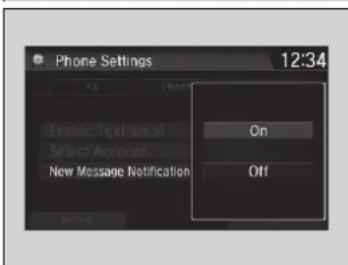Phone Settings 12:34 Enable Text Email Select Account New Message Notification On Off