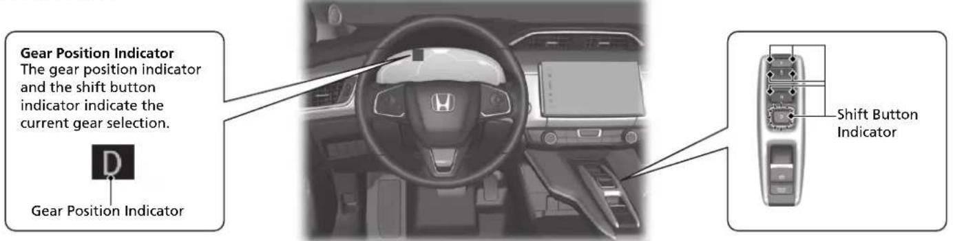 Gear Position Indicator The gear position indicator and the shift button indicator indicate the current gear selection. Gear Position Indicator Shift Button Indicator