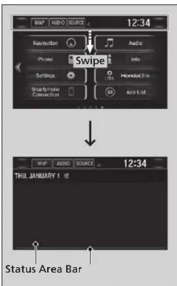 MAN® AUDIO SOURCE 12:34 Navigation Audio Phone Info Settings HomeBus Smartphone Connection Auto List Swipe MAP AUDIO SOURCE 12:34 THU. JANUARY 1 Status Area Bar