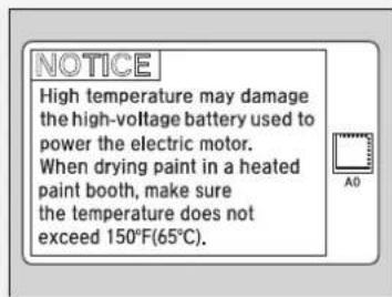 NOTICE High temperature may damage the high-voltage battery used to power the electric motor. When drying paint in a heated paint booth, make sure the temperature does not exceed 150°F(65°C).
