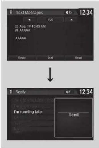 Text Messages 1/20 Aug. 19 10:43 AM PI AAAAA AAAAA Reply Dual Read Reply 0T 12:34 I'm running late. Send!