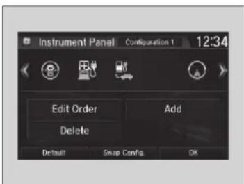 Instrument Panel Configuration 1 12:34 Edit Order Add Delete Default Swap Config OK