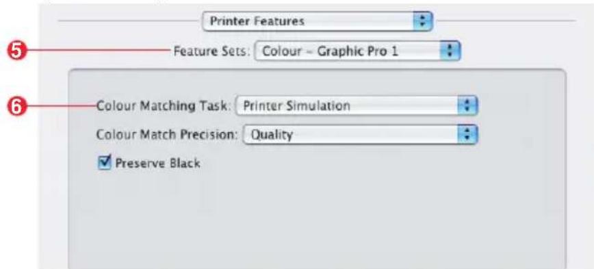 Printer Features Feature Sets: Colour - Graphic Pro 1 Colour Matching Task: Printer Simulation Colour Match Precision: Quality Preserve Black