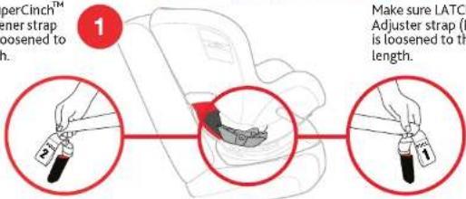 1 Make sure LATCH Adjuster strap (P is loosened to th length.