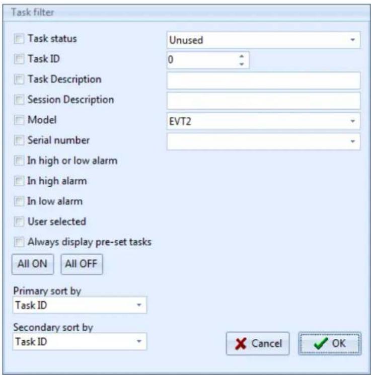 Comark EVTCRU - Filtering/Sorting Tasks/Sessions EV Standard version - 1