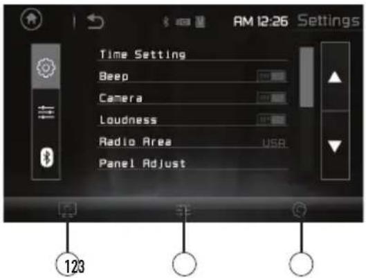 AM 12:26 Settings Time Setting Beep Camera Loudness Radio Area Panel Adjust 123