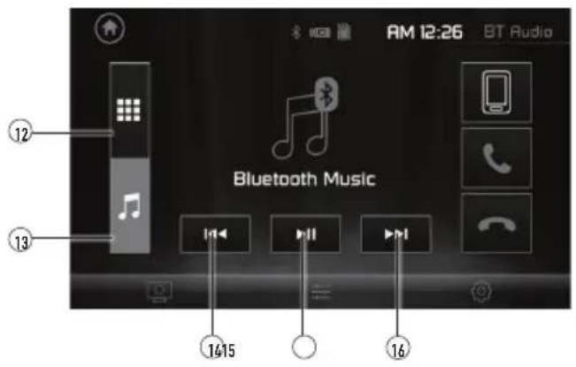AM 12:26 BT Audio Bluetooth Music 12 13 1415 16