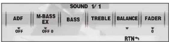 SOUND 1/1 ADF M-BASSEX BASS TREBLE BALANCE FADER OFF OFF 0 RTN