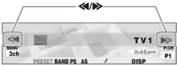 MANU 3ch PRESET BAND PS AS TV1 2:45 pm DISP P.CH P1