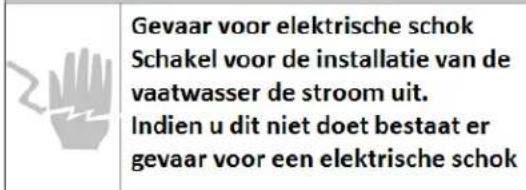 Gevaar voor elektrische schok Schakel voor de installatie van de vaatwasser de stroom uit. Indien u dit niet doet bestaat er gevaar voor een elektrische schok