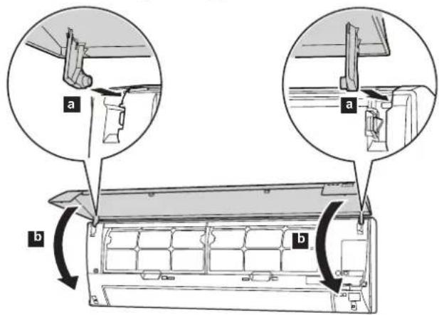 Diagram showing airflow or ventilation system components with labeled parts a and b, including directional arrows indicating flow direction.