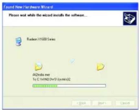 Found New Hardware Wizard Please wait while the wizard installs the software... Radeon X1600 Series Al2ndix.exe To C:\winIND\dw5\3jvena32 < Back Next > Cancel