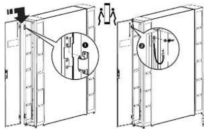 Technical diagram showing two views of a door frame with labeled components and a magnified inset detail.