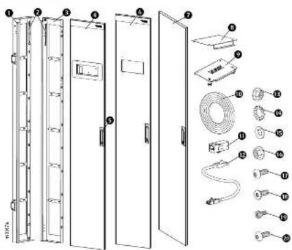 Technical diagram of a multi-panel refrigerator with labeled parts and exploded view, including zoom, cable, and wiring details.