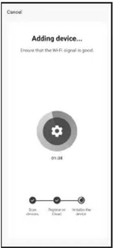 Cancel Adding device... Ensure that the Wi-Fi signal is good. 01:36 Scan devices. Register on Cloud Initiate the device