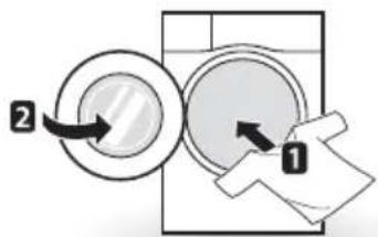 Diagram showing two circular components labeled 1 and 2 with arrows indicating direction, likely illustrating a mechanical or electrical process.