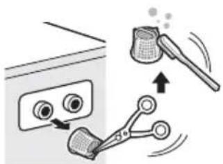 Diagram illustrating a washing machine tool with labeled parts and motion arrows indicating process flow