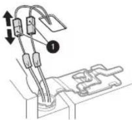 Diagram showing a mechanical or electrical device with labeled components and directional arrows indicating movement or force.