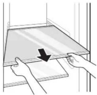 Illustration of hands holding a tray with a black arrow pointing to the tray (no text or symbols).