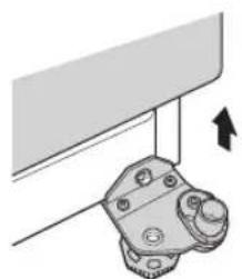 Mechanical assembly diagram showing a bracket with mounting holes and a rotating component, no text or symbols.