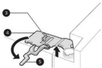 Technical diagram showing labeled mechanical components with numbered parts and directional arrows indicating motion or assembly.