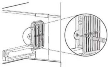 Technical line drawing of a mechanical assembly with an inset close-up showing internal components (no text or symbols)
