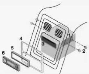 Diagram of a device interior with numbered components and labeled parts, likely for assembly or labeling.