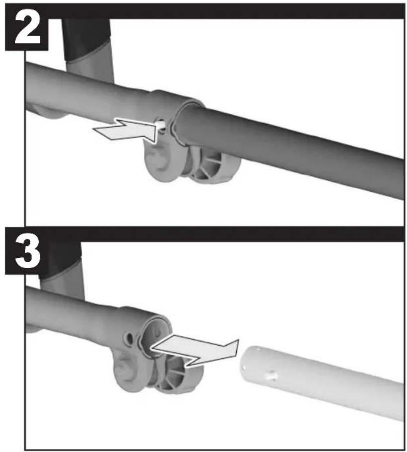 Diagram showing two-step installation of a pipe fitting, labeled with numbers 2 and 3.
