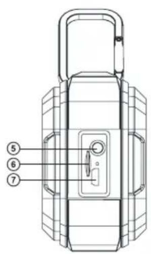Technical diagram of a device with numbered parts labeled 5, 6, and 7 pointing to internal components.