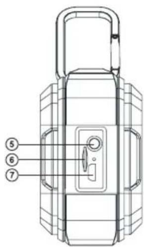 Technical diagram of a device with numbered parts labeled 5, 6, and 7 pointing to internal components.