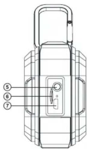 Technical diagram of a device with numbered parts labeled 5, 6, and 7 pointing to internal components.