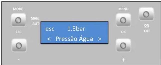 MODE MAN AUT ESC esc 1.5bar < Pressão Água > MENU OK ON OFF +