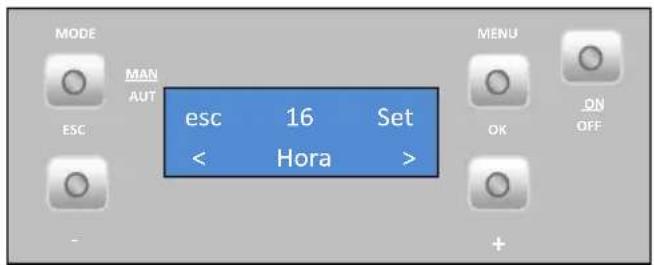 MODE MAN AUT ESC esc 16 Set < Hora > MENU OK ON OFF +
