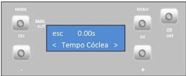 MODE MAN AUT ESC esc 0.00s < Tempo Cóclea > MENU OK ON OFF -