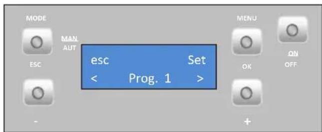 MODE MAN AUT ESC esc < Prog. 1 Set > MENU OK OFF +