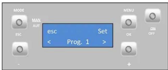 MODE MAN AUT ESC esc Set < Prog. 1 > MENU OK ON OFF +
