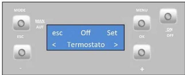 MODE MAN AUT ESC esc Off Set < Termostato > MENU OK ON OFF +