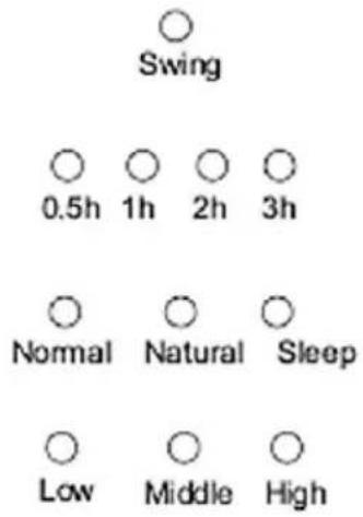 Swing 0.5h 1h 2h 3h Normal Natural Sleep Low Middle High