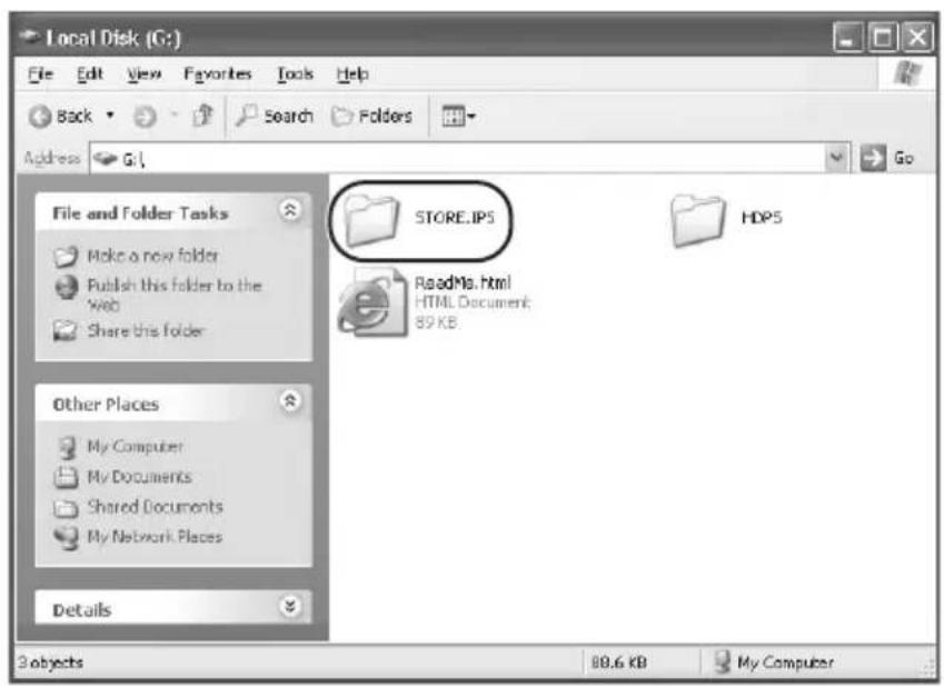 Local Disk (G:) File Edit View Favorites Tools Help Back Search Folders Address Go File and Folder Tasks Make a new folder Publish this folder to the Web Share this folder STORE.IPS HDFS ReadMa.html HTML Document: 89 KB Other Places My Computer My Documents Shared Documents My Network Places Details 3 objects 89.6 KB My Computer