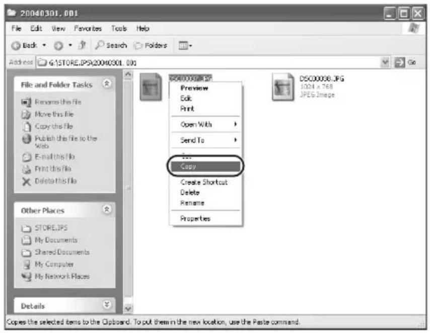 20040301.001 File Edit View Favorites Tools Help Back Search Folders Address G:\STORE.JPG\20040301.001 Go File and Folder Tasks Rename this file Move this file Copy this file Publish this file to the Web E-mail this file Print this file Delete this file Other Places STORE.JPGS My Documents Shared Documents My Computer My Network Places Details DSC00006.JPG 1Q24 x 768 JPEG Image Preview Edit Print Open With > Send To > Copy Create Shortcut Delete Rename Properties Copies the selected items to the Clipboard. To put them in the new location, use the Paste command.