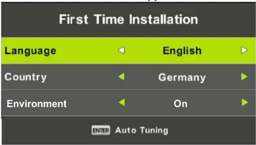 First Time Installation Language English Country Germany Environment On ENTER Auto Tuning