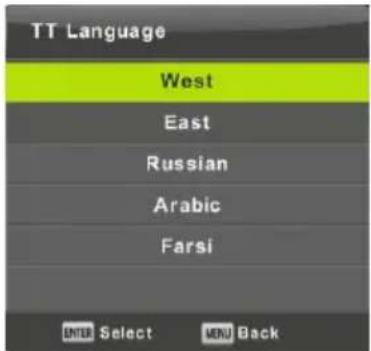 TT Language West East Russian Arabic Farsi ENTER Select MENU Back
