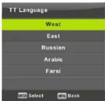 TT Language West East Russian Arabic Farsi ENTER Select MENU Back