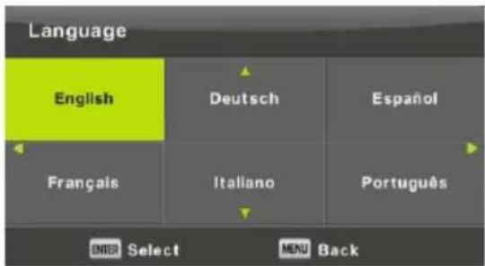 Language English Deutsch Español Français Italiano Português ENTER Select MENU Back