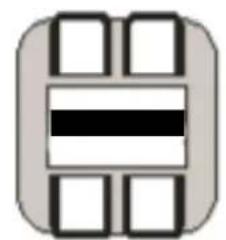 Abstract geometric pattern with four white squares and a central black rectangle (no text or symbols)