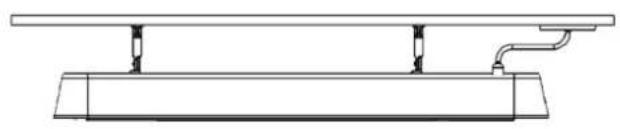 Technical line drawing of a mechanical assembly with two horizontal supports and a curved pipe (no text or symbols)