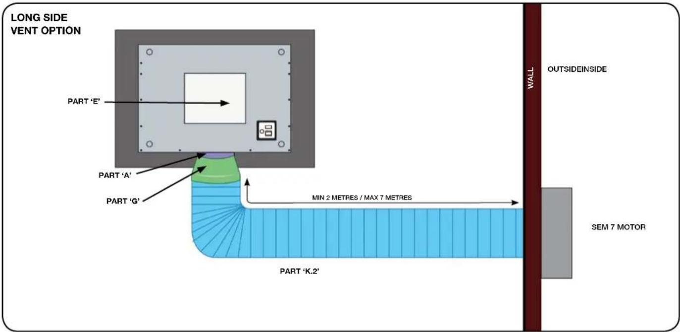 LONG SIDE VENT OPTION PART 'E' PART 'A' PART 'G' MIN 2 METRES / MAX 7 METRES PART 'K.2' WALL OUTSIDEINSIDE SEM 7 MOTOR
